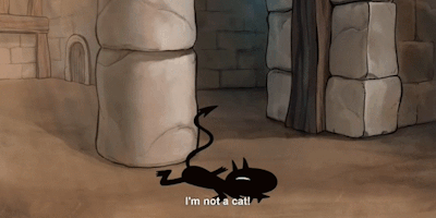 Luci the demon from Disenchantment lying on the floor saying "I am not a cat." He then stands up and says "Ah, whatever. I'm going to go lay down in the window."