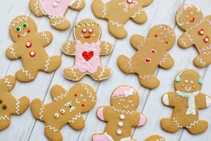 Gingerbread people lying on a table. 