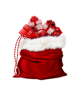Santa's red bag overflowing with presents