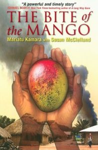 Book cover for The Bite of Mango by Mariatu Kamara and Susan McClelland. Image on the cover is of someone holding a mango in their hands. 