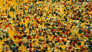 Dozens of lego figures crowded together