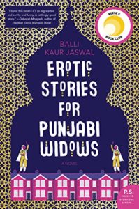 Erotic Stories for Punjabi Widows by Balli Kaur Jaswal book cover. Image on cover is of two women wearing headscarves holding up their arms to wave at each other. 