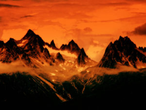 Photo of red, mountainous region that looks like Mordor
