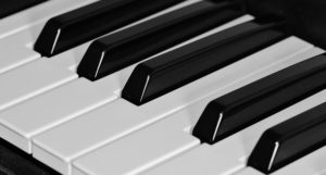 Close-up shot of piano keys.