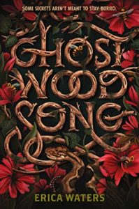 Book cover for Ghost Wood Song  by Erica Waters. Image on cover is of book title in the shape of curved pieces of wood.