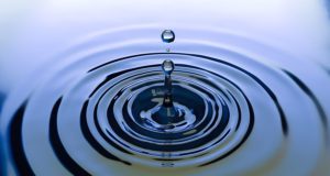 A drop of water falling into an otherwise still pool of water 