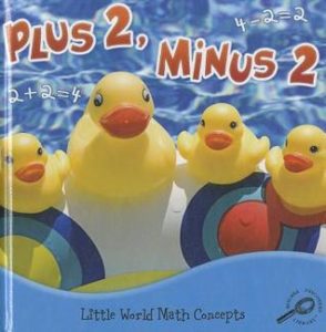 Plus 2, Minus 2 by Ann H. Matzke book cover. Image on the cover is of four rubber duckies sitting on an inner tube in a pool. 