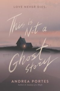 This Is Not a Ghost Story by Andrea Portes book cover. Image on cover is of an old house with one window lit up on a foggy day. 