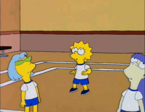 Volleyball hitting the top of Lisa Simpson's head and then deflating. From the animated show "The Simpsons"