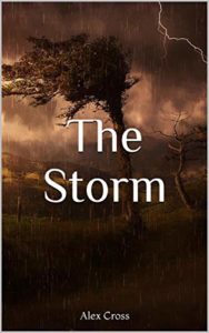 The Storm by Alex Cross book cover. Image on cover shows lightning and wind near a grove a trees during a violent thunderstorms. 