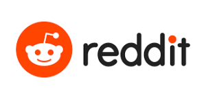 The Reddit Logo. It is orange and has a smiling alien face in it. 
