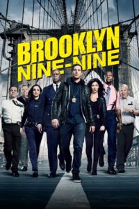 Brooklyn Nine-Nine film poster. It shows the eight main characters walking on the brooklyn bridge. 