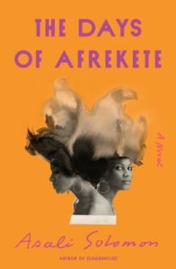 The Days of Afrekete by Asali Solomon book cover. Image on cover is two african women standing facing apart. Their hair has been styles to resemble the continent of Africa. 