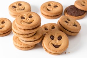 Jolly Jammers (biscuits) lying on a white surface. 