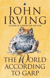 The World According to Garp by John Irving Book cover. Image on cover shows a drawing of a brown and white bullfrog. 