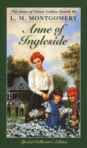 Anne of Ingleside (Anne of Green Gables, #6) by L.M. Montgomery book cover. Image on cover shows Anne standing in her garden with her twin daughters as the girls pick flowers. 