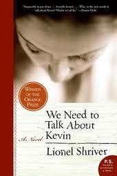 We Need to Talk About Kevin by Lionel Shriver book cover. Image on cover shows a photo of a woman from the top of her head. Her eyes and nose are in view but her mouth is not. She looks pensive. 