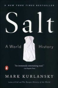 Salt: A World History by Mark Kurlansky book cover. Image on cover shows a white piece of paper that’s been crumpled up to look like a salt shaker. 