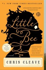 Book cover for Little Bee by Chris Cleave. Image on cover shows the silhouette of a young black woman’s head. Her hair has been braided in dozens of little braids and she’s looking up expectedly at something beyond the viewer’s gaze. 