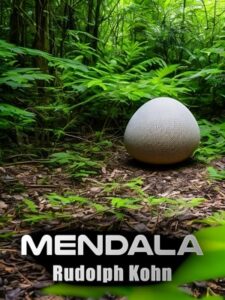 Book cover for Mandela  By Rudolph Kohn. Image on cover shows a white, slightly square-shaped dodo egg sitting on the floor of a forest filled with ferns and trees. 