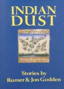 Book cover for Indian Dust by Rumer Godden. Image on cover shows a drawing of a leafy plant growing next to a pond. 